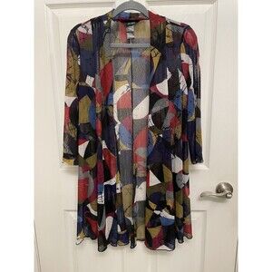 Ali Miles Size Small Colorful Abstract Open Front Mesh Top Blouse